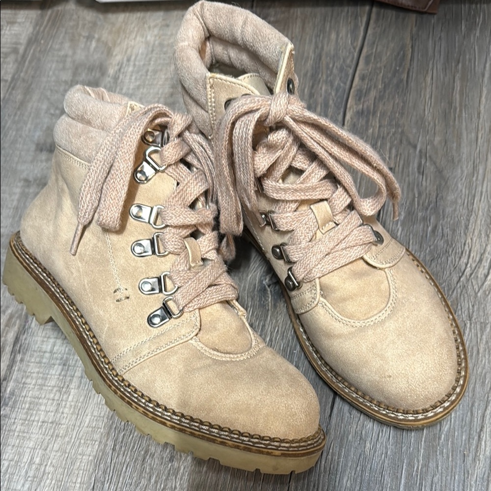 Beige Lace-Up Ankle Boots